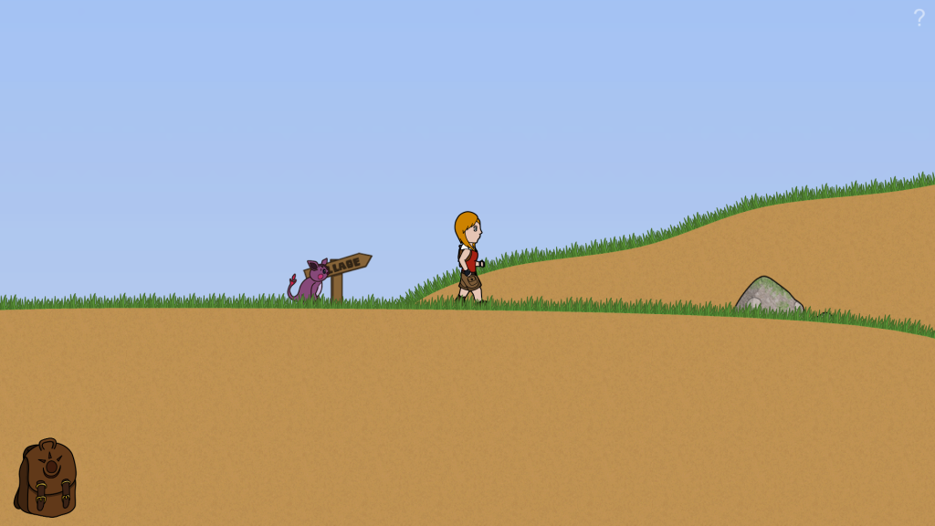 Ancien screenshot montrant May suivie par le félisinge, et deux chemins devant elle